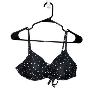Time and Tru Black and White Polka Dotted Push Up Bikini Top